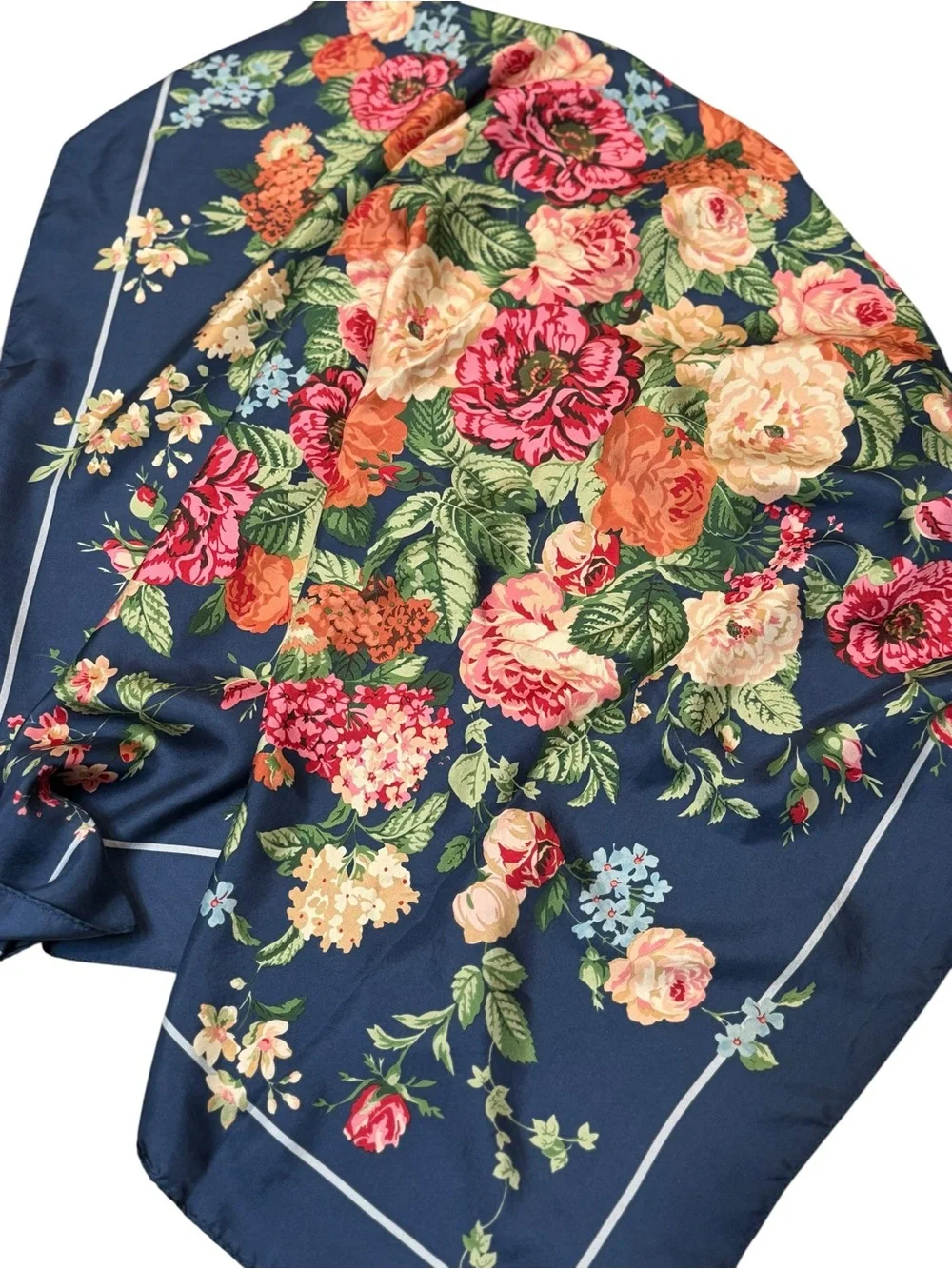 Brooks Brothers 100% Silk Navy Floral Scarf NWOT